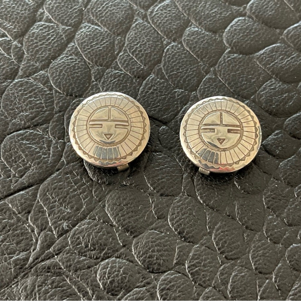 Sterling Silver 925 Zuni Sun Face Design Button C… - image 3